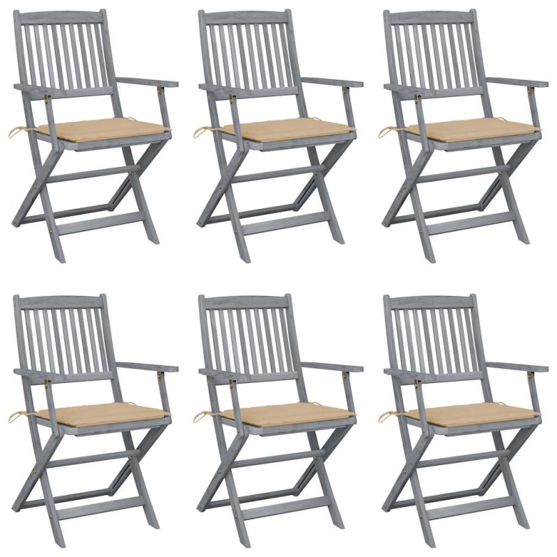 vidaXL Sedie da Giardino Pieghevoli 6pz con Cuscini in Massello Acacia vidaXL Sedie da Giardino Pieghevoli 6pz con Cuscini in Massello Acacia