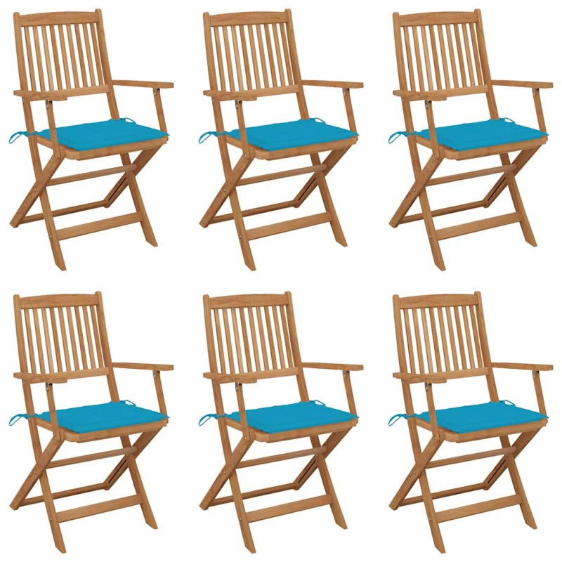 vidaXL Sedie da Giardino Pieghevoli 6 pz con Cuscini Massello Acacia vidaXL Sedie da Giardino Pieghevoli 6 pz con Cuscini Massello Acacia