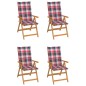 vidaXL Sedie Giardino 4 pz con Cuscini Rossi a Quadri Massello di Teak vidaXL Sedie Giardino 4 pz con Cuscini Rossi a Quadri Massello di Teak