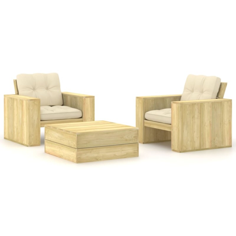 vidaXL Set Divani da Giardino 3 pz con Cuscini Legno Pino Impregnato vidaXL Set Divani da Giardino 3 pz con Cuscini Legno Pino Impregnato
