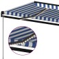 vidaXL Tenda da Sole Retrattile Manuale con LED 500x300cm Blu e Bianco vidaXL Tenda da Sole Retrattile Manuale con LED 500x300cm Blu e Bianco