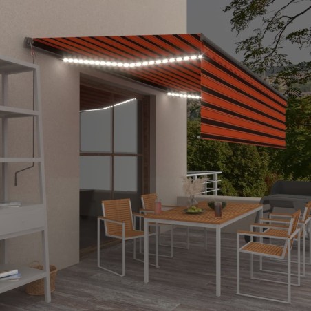 vidaXL Tenda Sole Retrattile Manuale Parasole LED 5x3m Arancio Marrone