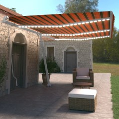 vidaXL Tenda da Sole Retrattile Manuale LED 600x350 cm Arancio Marrone