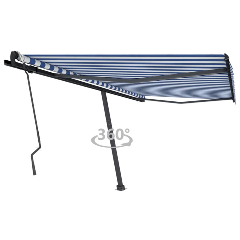vidaXL Tenda Retrattile Manuale con Palo 450x300 cm Blu/Bianca vidaXL Tenda Retrattile Manuale con Palo 450x300 cm Blu/Bianca