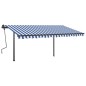 vidaXL Tenda da Sole Retrattile Manuale con Pali 4,5x3 m Blu e Bianca