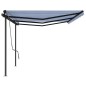vidaXL Tenda da Sole Retrattile Manuale con Pali 6x3 m Blu e Bianco vidaXL Tenda da Sole Retrattile Manuale con Pali 6x3 m Blu e Bianco