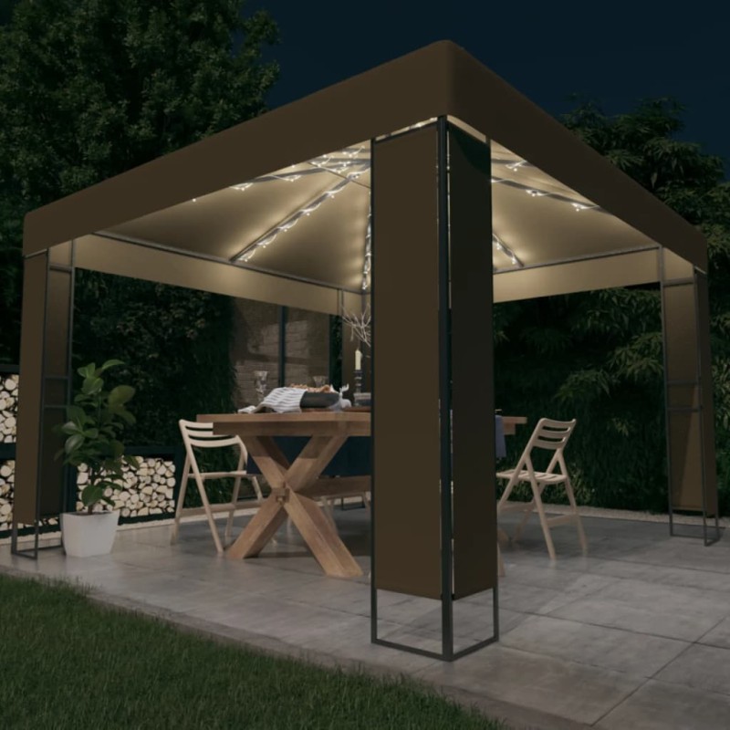 vidaXL Gazebo con Tetto Doppio e Luci LED 3x3x2,7 m Grigio Talpa vidaXL Gazebo con Tetto Doppio e Luci LED 3x3x2,7 m Grigio Talpa