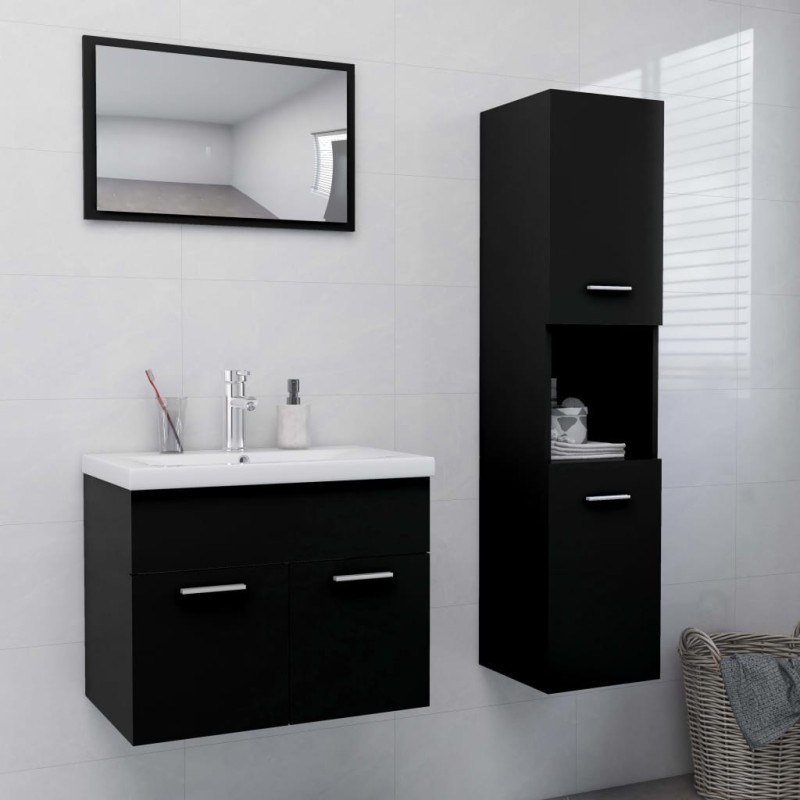 vidaXL Set Mobili da Bagno Nero in Truciolato vidaXL Set Mobili da Bagno Nero in Truciolato