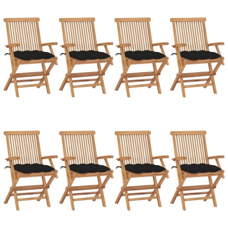 vidaXL Sedie da Giardino con Cuscini Neri 8pz Legno Massello di Teak