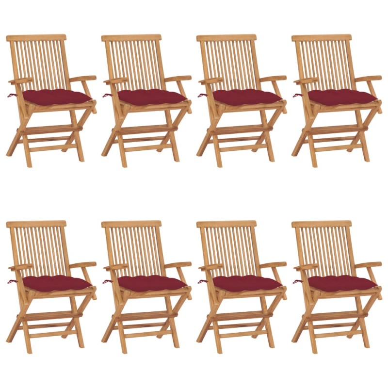 vidaXL Sedie Giardino con Cuscini Rosso Vino 8 pz Legno Massello Teak vidaXL Sedie Giardino con Cuscini Rosso Vino 8 pz Legno Massello Teak