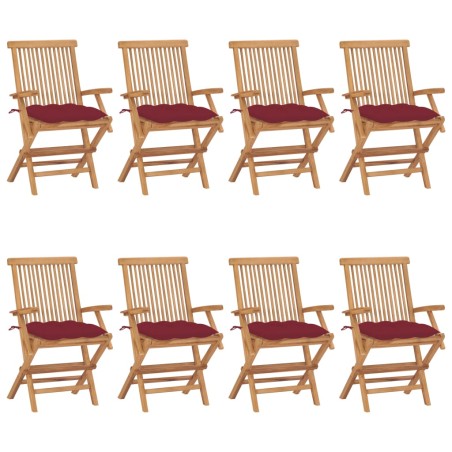 vidaXL Sedie Giardino con Cuscini Rosso Vino 8 pz Legno Massello Teak