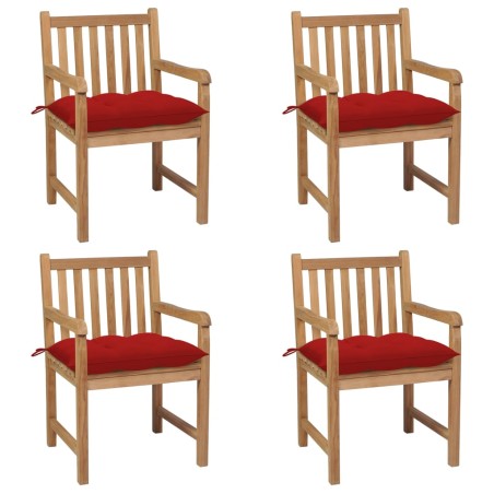 vidaXL Sedie da Giardino 4 pz con Cuscini Rossi in Massello di Teak