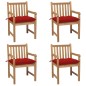 vidaXL Sedie da Giardino 4 pz con Cuscini Rossi in Massello di Teak vidaXL Sedie da Giardino 4 pz con Cuscini Rossi in Massello di Teak