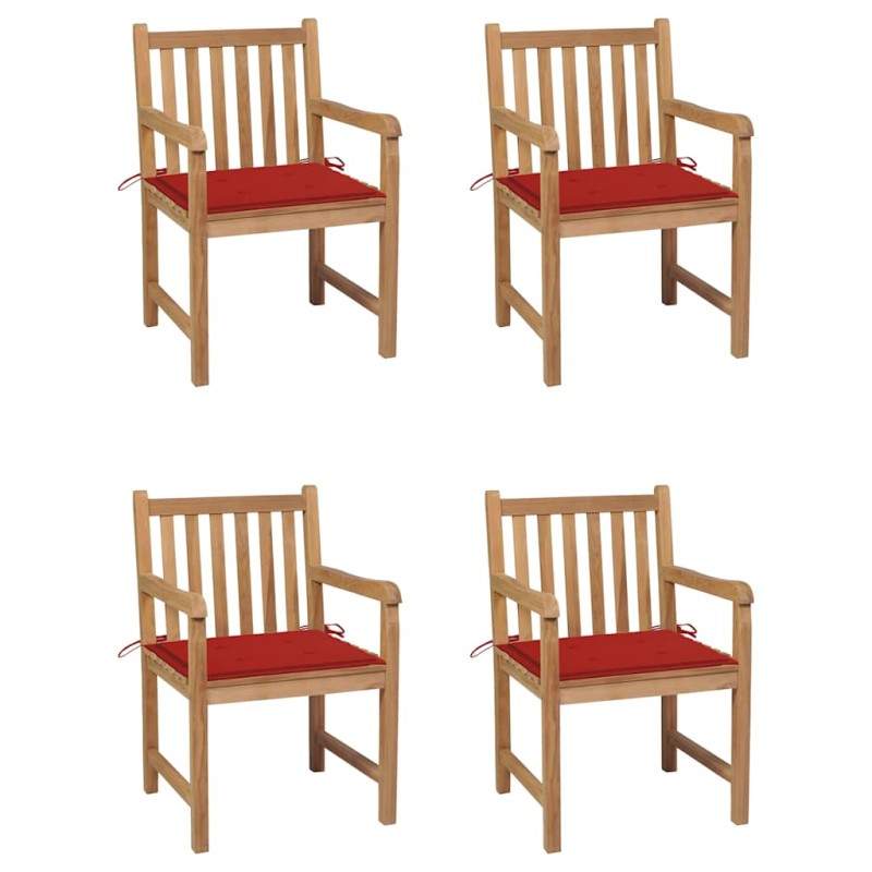 vidaXL Sedie da Giardino 4 pz con Cuscini Rossi in Massello di Teak vidaXL Sedie da Giardino 4 pz con Cuscini Rossi in Massello di Teak
