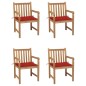 vidaXL Sedie da Giardino 4 pz con Cuscini Rossi in Massello di Teak vidaXL Sedie da Giardino 4 pz con Cuscini Rossi in Massello di Teak