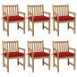 vidaXL Sedie da Giardino 6 pz con Cuscini Rossi in Massello di Teak vidaXL Sedie da Giardino 6 pz con Cuscini Rossi in Massello di Teak