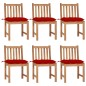 vidaXL Sedie da Giardino 6 pz con Cuscini in Legno Massello di Teak