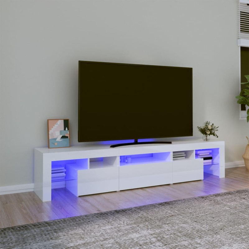 vidaXL Mobile Porta TV con Luci LED Bianco Lucido 200x36,5x40 cm vidaXL Mobile Porta TV con Luci LED Bianco Lucido 200x36,5x40 cm