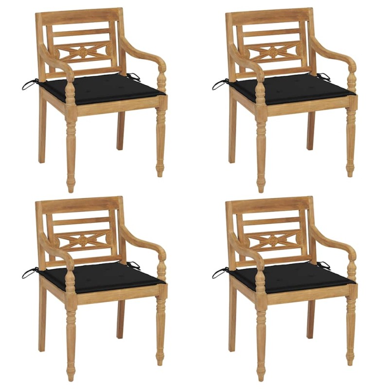 vidaXL Sedie Batavia con Cuscini 4 pz in Legno Massello di Teak vidaXL Sedie Batavia con Cuscini 4 pz in Legno Massello di Teak