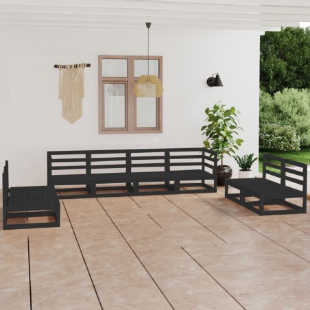 vidaXL Set Divani da Giardino 8 pz Nero in Legno Massello di Pino 