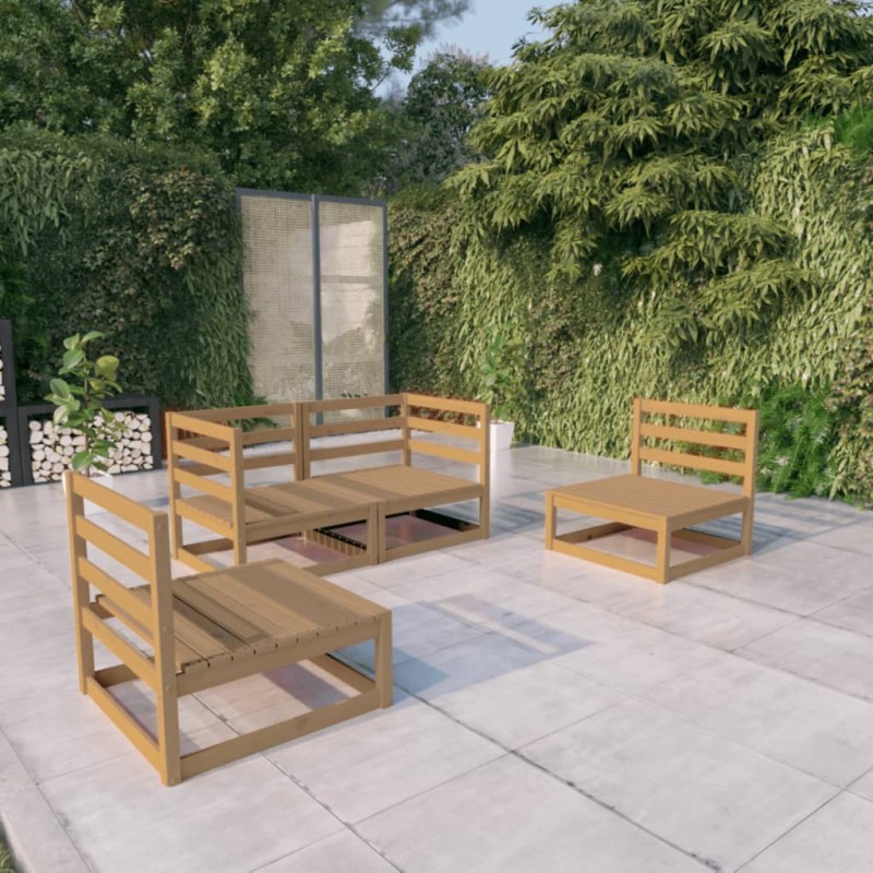 vidaXL Set Salotto da Giardino 4pz Marrone Ambra Legno Massello Pino vidaXL Set Salotto da Giardino 4pz Marrone Ambra Legno Massello Pino