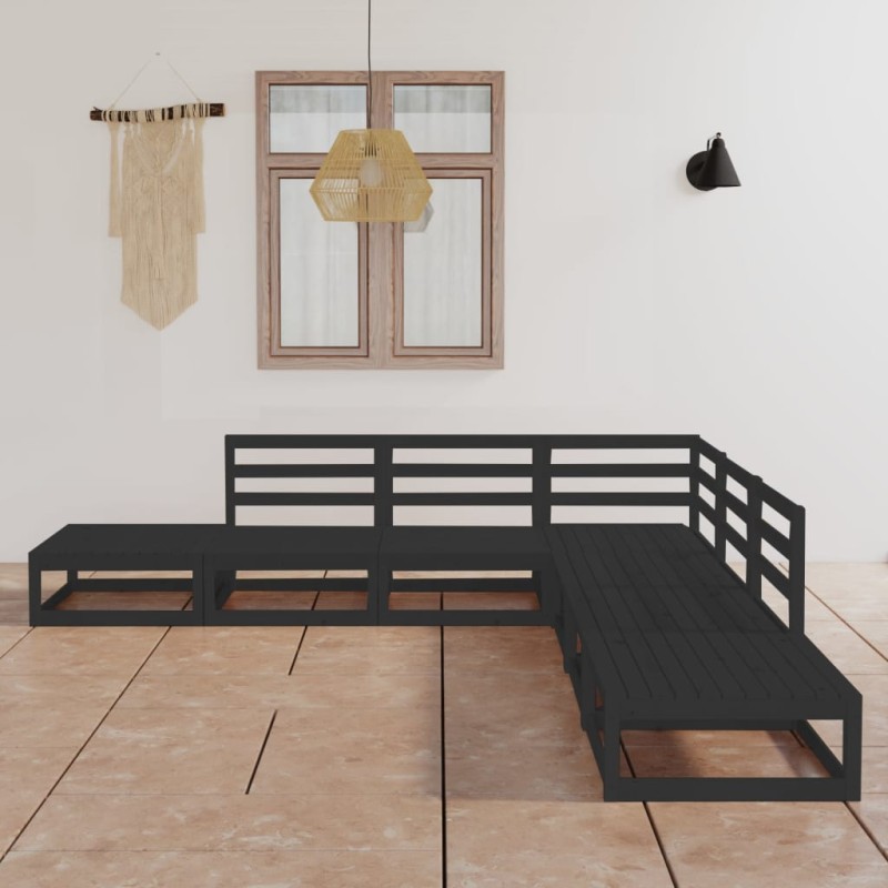 vidaXL Set Divani da Giardino 7 pz Nero in Legno Massello di Pino vidaXL Set Divani da Giardino 7 pz Nero in Legno Massello di Pino