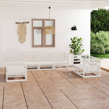 vidaXL Set Divani da Giardino 7 pz Bianco in Legno Massello di Pino 