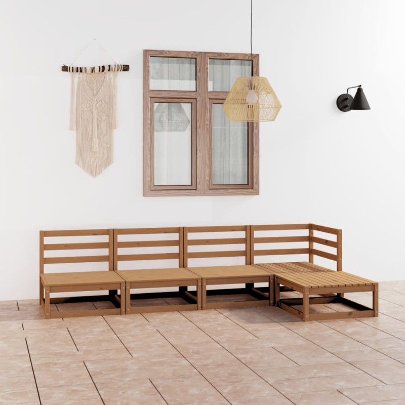 vidaXL Set Salotto da Giardino 5pz Marrone Ambra Legno Massello Pino vidaXL Set Salotto da Giardino 5pz Marrone Ambra Legno Massello Pino