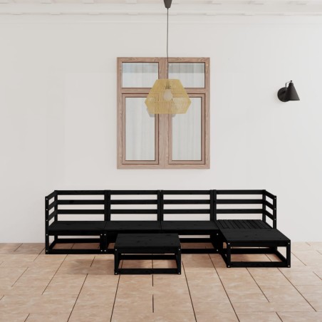 vidaXL Set Divani da Giardino 6 pz Nero in Legno Massello di Pino