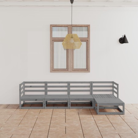vidaXL Set Divani da Giardino 5 pz Grigio in Legno Massello di Pino