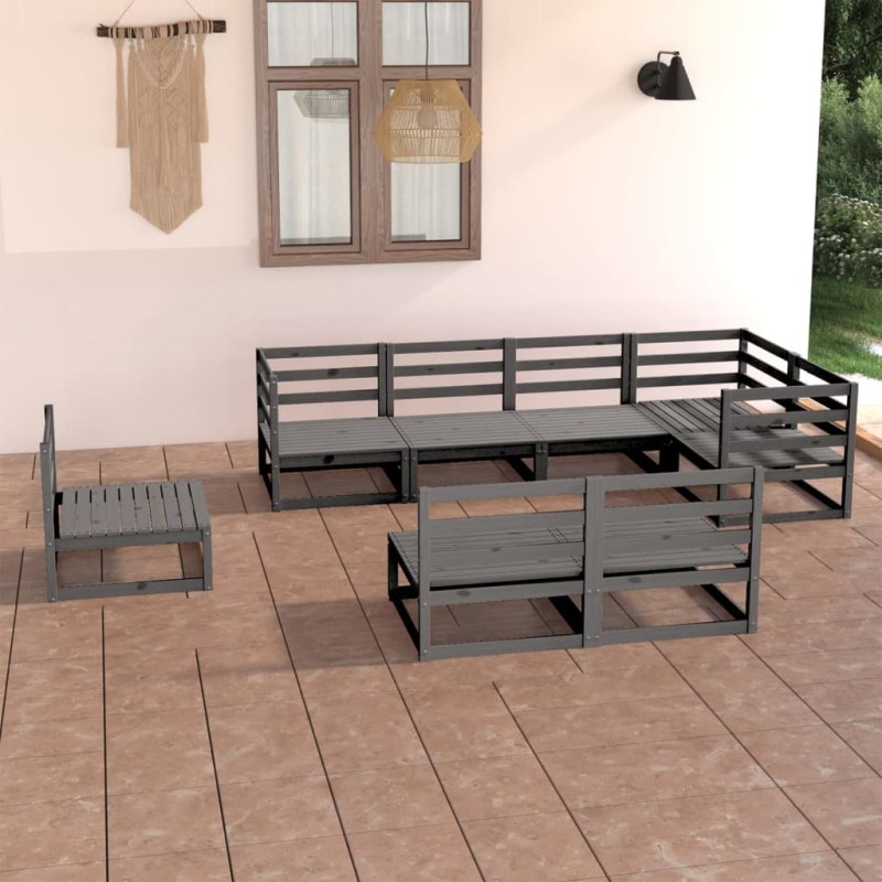 vidaXL Set Divani da Giardino 8 pz Grigio in Legno Massello di Pino vidaXL Set Divani da Giardino 8 pz Grigio in Legno Massello di Pino