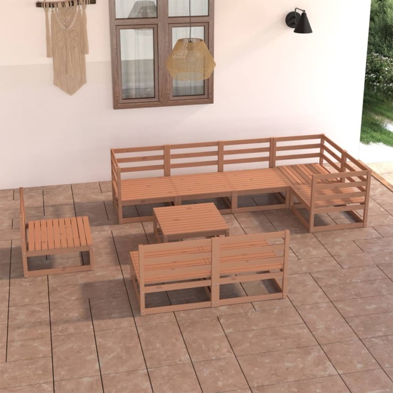 vidaXL Set Divani da Giardino 9 pz Marrone Ambra Legno Massello Pino vidaXL Set Divani da Giardino 9 pz Marrone Ambra Legno Massello Pino