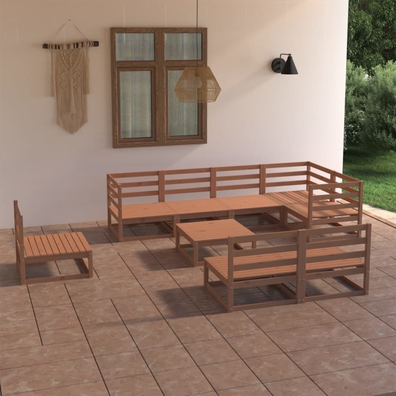 vidaXL Set Salotto da Giardino 9pz Marrone Ambra Legno Massello Pino vidaXL Set Salotto da Giardino 9pz Marrone Ambra Legno Massello Pino
