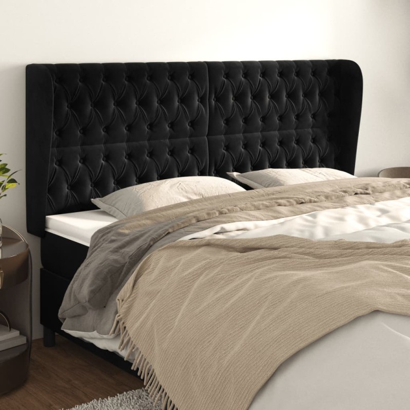 Testiera ad Orecchio Nera 203x23x118/128 cm in Velluto Testiera ad Orecchio Nera 203x23x118/128 cm in Velluto