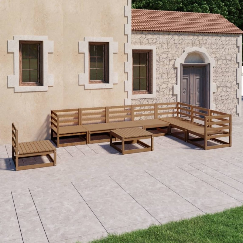 vidaXL Set Divani da Giardino 9 pz Marrone Ambra Legno Massello Pino vidaXL Set Divani da Giardino 9 pz Marrone Ambra Legno Massello Pino
