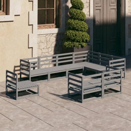vidaXL Set Divani da Giardino 9 pz Grigi in Legno Massello di Pino