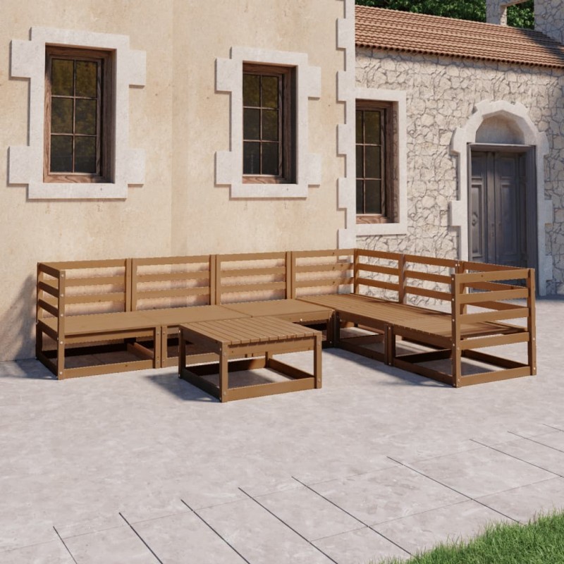 vidaXL Set Salotto da Giardino 7pz Marrone Ambra Legno Massello Pino vidaXL Set Salotto da Giardino 7pz Marrone Ambra Legno Massello Pino