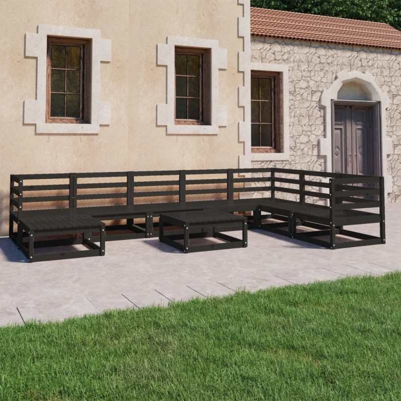 vidaXL Set Divani da Giardino 9 pz Nero in Legno Massello di Pino vidaXL Set Divani da Giardino 9 pz Nero in Legno Massello di Pino