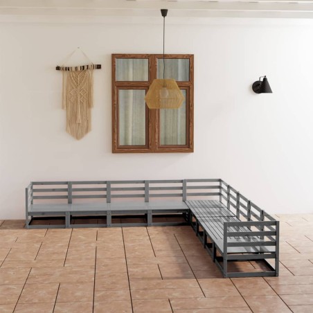 vidaXL Set Divani da Giardino 9 pz Grigi in Legno Massello di Pino