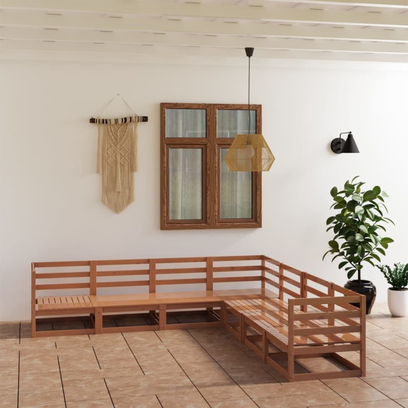 vidaXL Set Salotto da Giardino 7pz Marrone Ambra Legno Massello Pino vidaXL Set Salotto da Giardino 7pz Marrone Ambra Legno Massello Pino