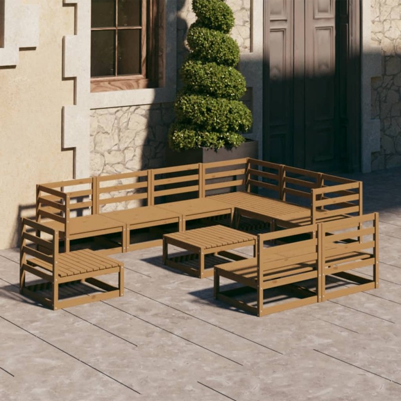 vidaXL Set Salotto da Giardino 10 pz Marrone Ambra Legno Massello Pino vidaXL Set Salotto da Giardino 10 pz Marrone Ambra Legno Massello Pino