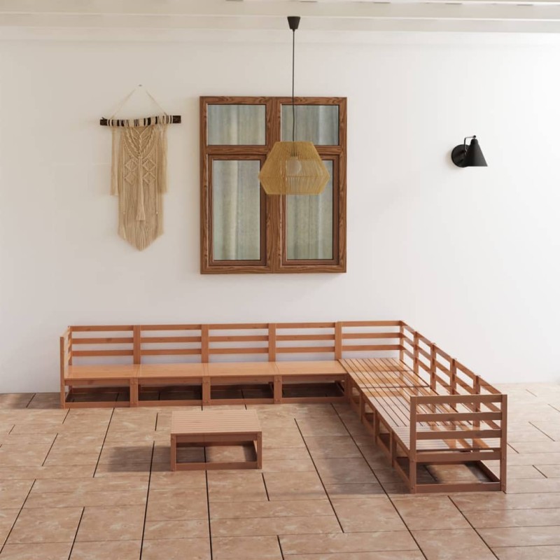vidaXL Set Salotto da Giardino 10pz Marrone Ambra Legno Massello Pino vidaXL Set Salotto da Giardino 10pz Marrone Ambra Legno Massello Pino