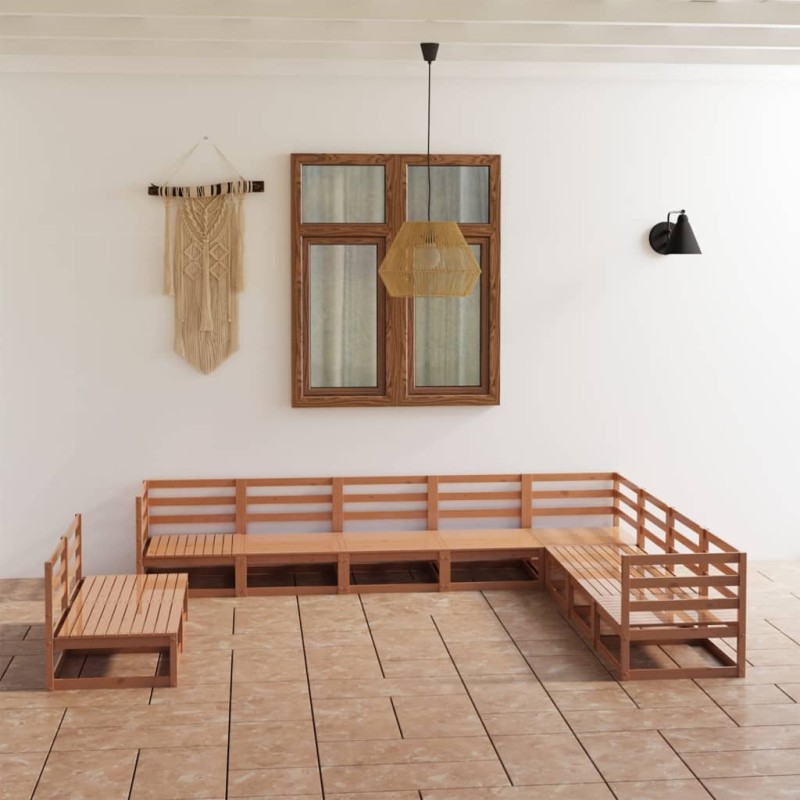 vidaXL Set Salotto da Giardino 10pz Marrone Ambra Legno Massello Pino vidaXL Set Salotto da Giardino 10pz Marrone Ambra Legno Massello Pino