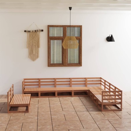vidaXL Set Salotto da Giardino 10pz Marrone Ambra Legno Massello Pino