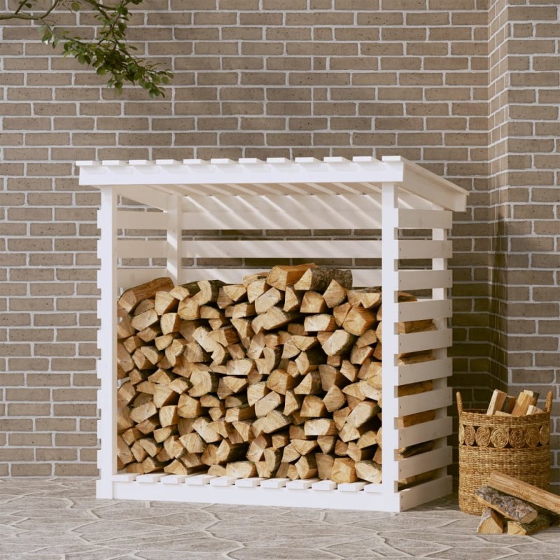 Portalegna Bianco 108x73x108 cm in Legno Massello di Pino Portalegna Bianco 108x73x108 cm in Legno Massello di Pino