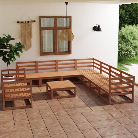 vidaXL Set Divani da Giardino 10 pz Marrone Ambra Legno Massello Pino