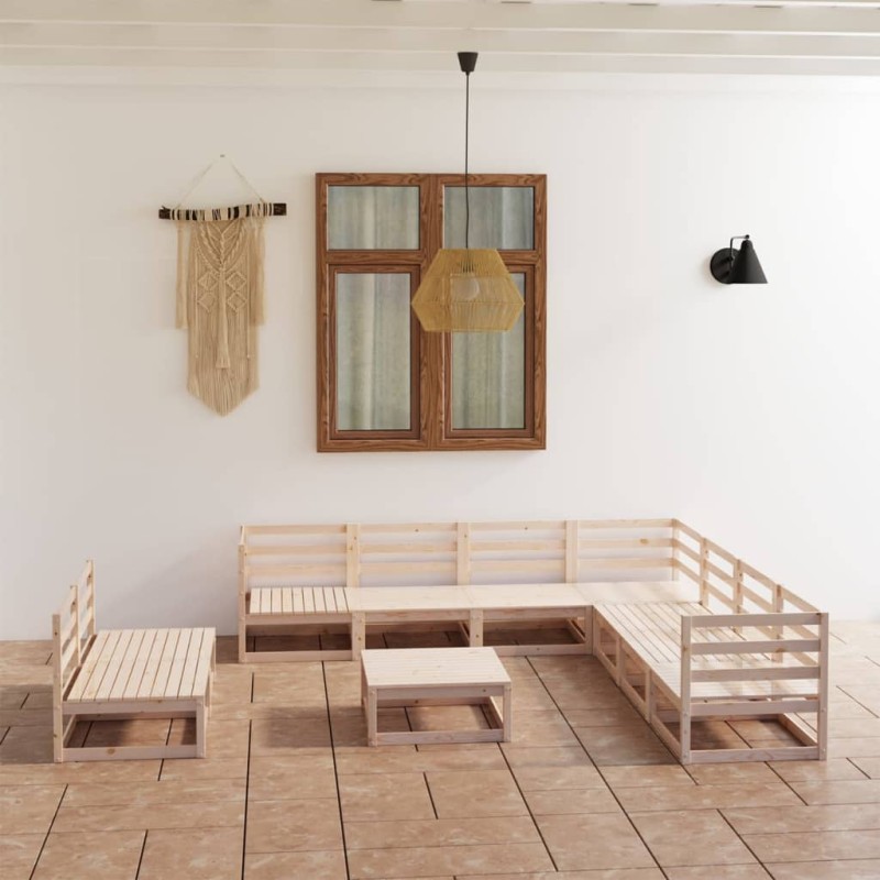 vidaXL Set Divani da Giardino 10 pz in Legno Massello di Pino vidaXL Set Divani da Giardino 10 pz in Legno Massello di Pino
