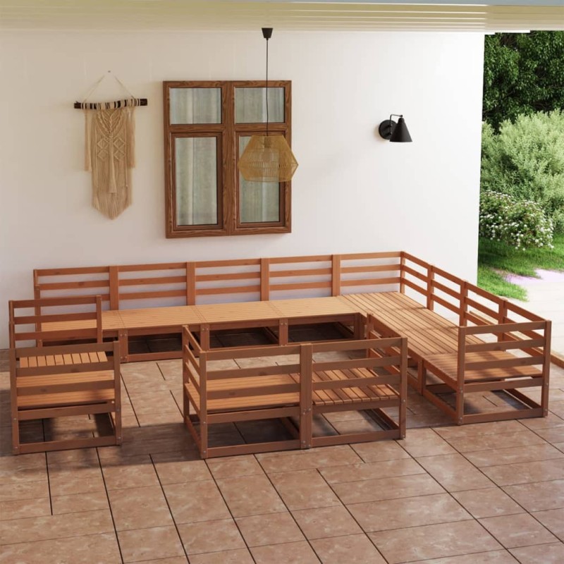 vidaXL Set Divani da Giardino 12 pz Marrone Ambra Legno Massello Pino vidaXL Set Divani da Giardino 12 pz Marrone Ambra Legno Massello Pino