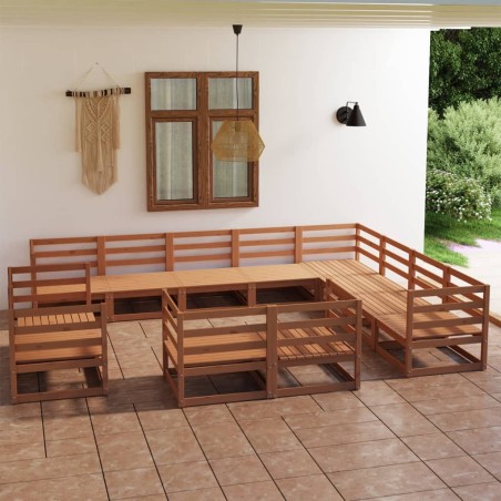 vidaXL Set Divani da Giardino 12 pz Marrone Ambra Legno Massello Pino