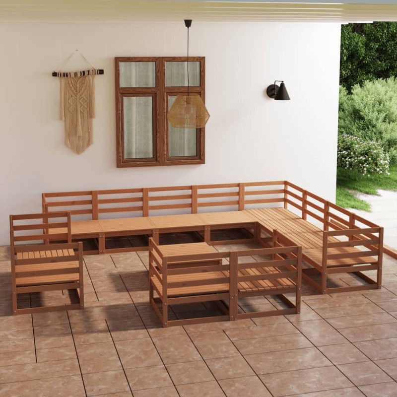 vidaXL Set Divani da Giardino 13 pz Marrone Ambra in Massello di Pino